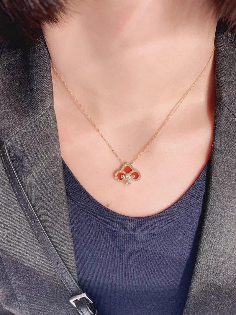 [Marins]FLEUR DE LIS PINK GOLD DIAMOND NECKLACE