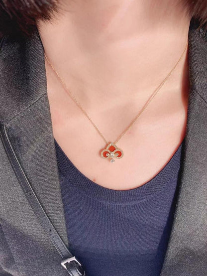 [Marins]FLEUR DE LIS PINK GOLD DIAMOND NECKLACE