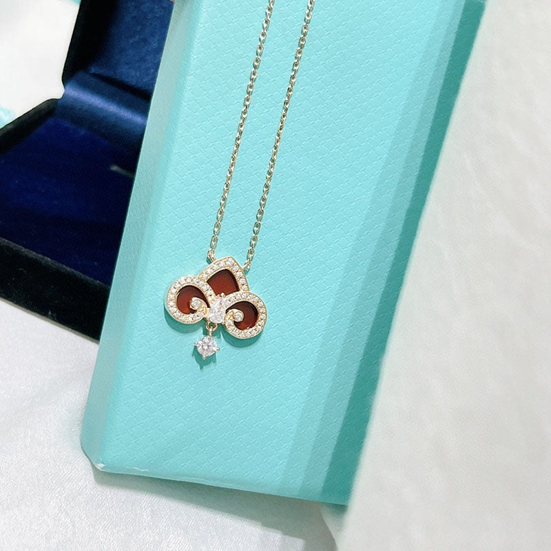 [Marins]FLEUR DE LIS PINK GOLD DIAMOND NECKLACE