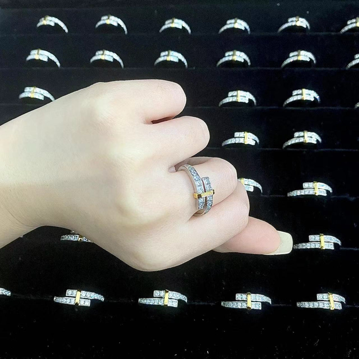 [Marins]EDGE GOLD SILVER DIAMOND RING