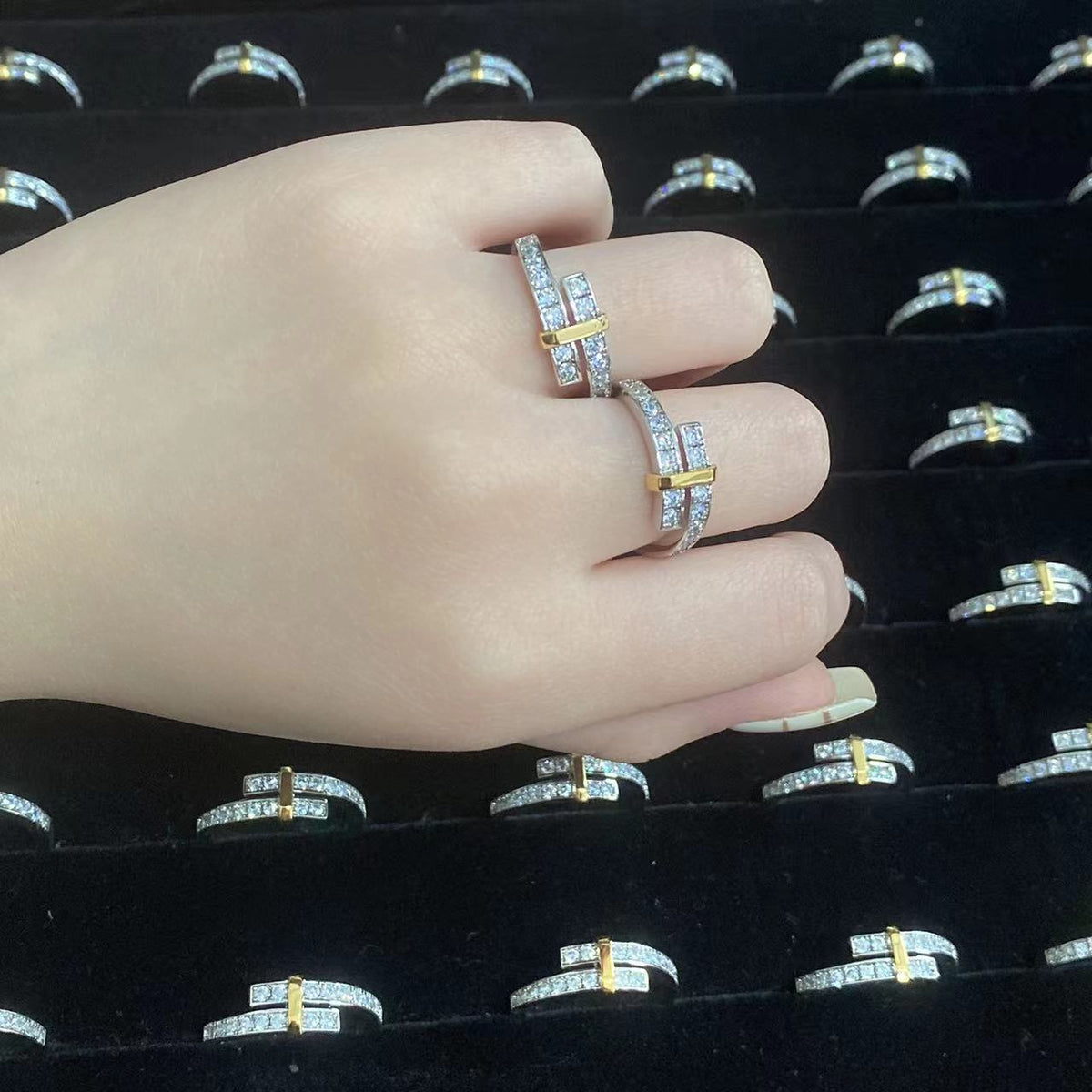 [Marins]EDGE GOLD SILVER DIAMOND RING