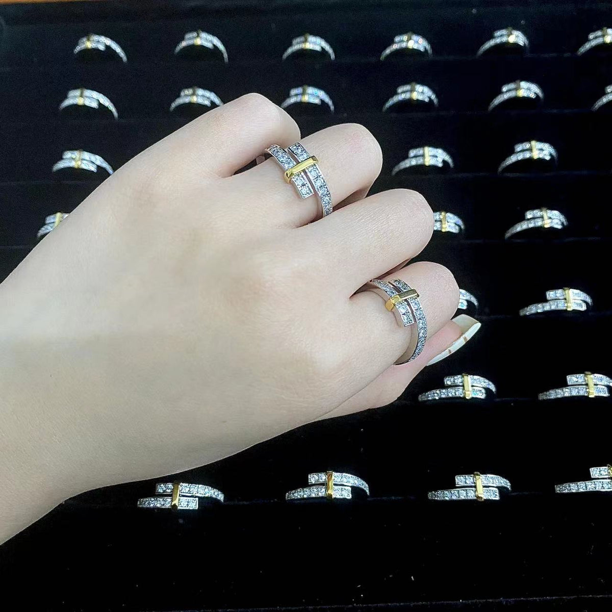 [Marins]EDGE GOLD SILVER DIAMOND RING