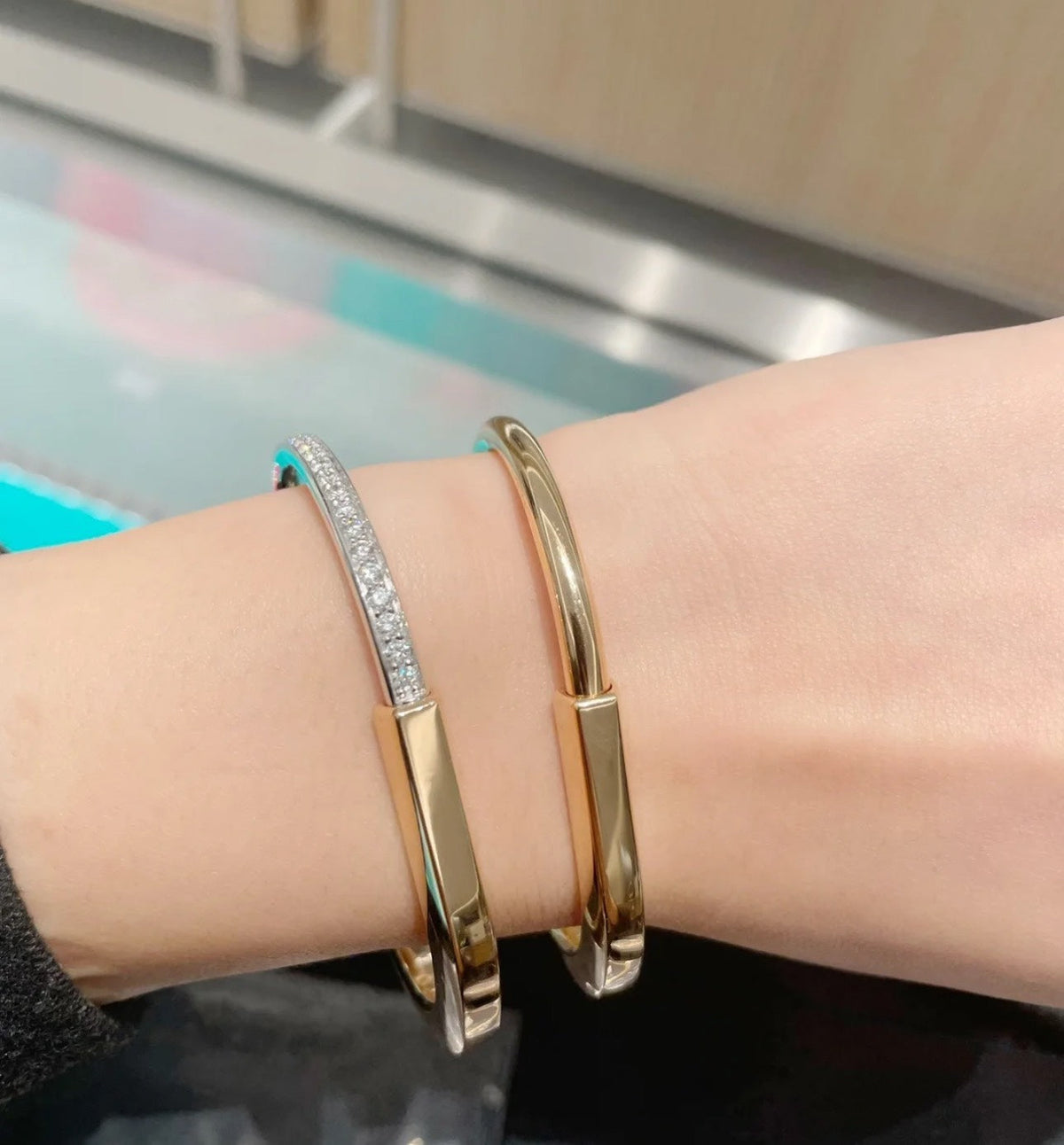 [Marins]LOCK PINK GOLD SILVER DIAMOND BRACELET