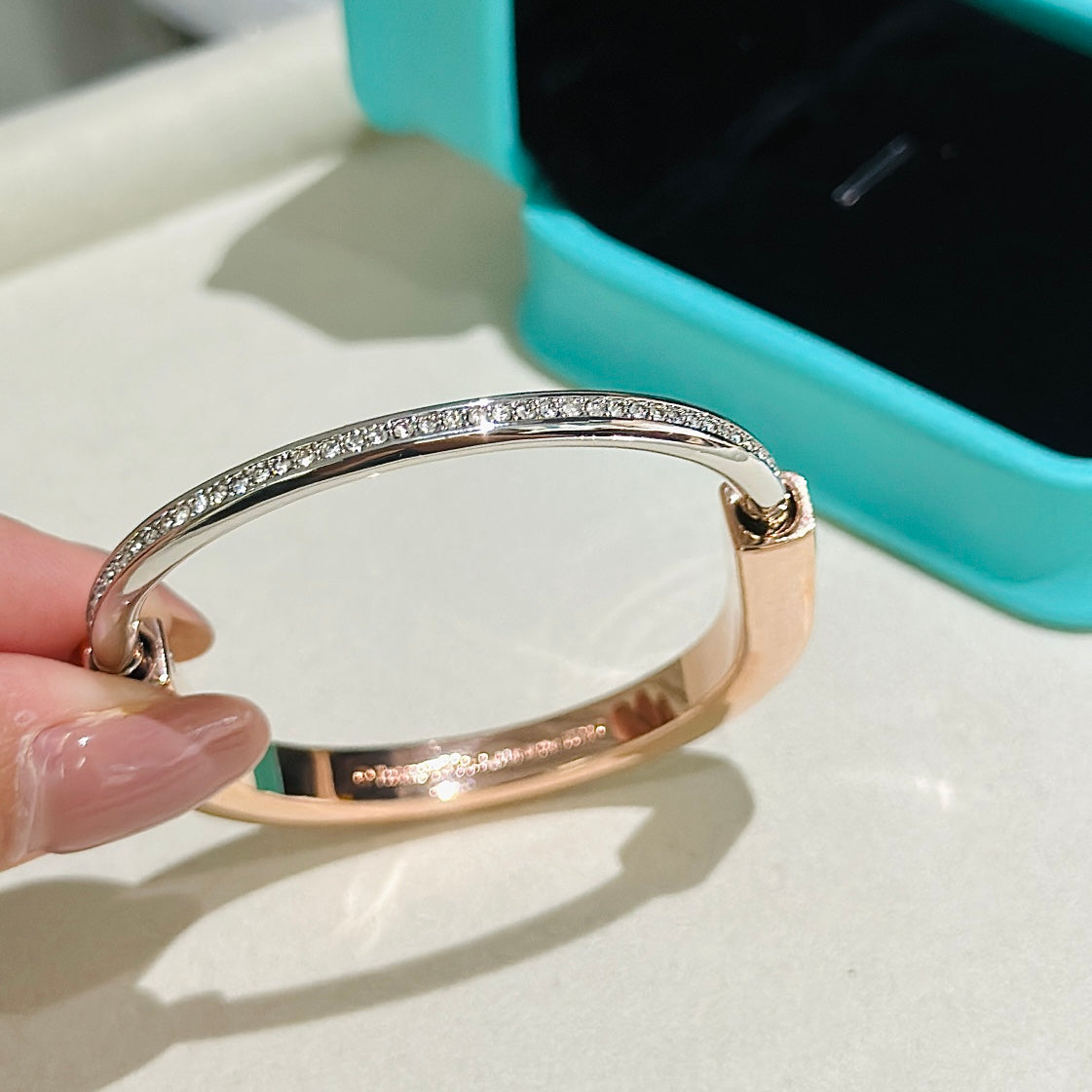 [Marins]LOCK PINK GOLD SILVER DIAMOND BRACELET