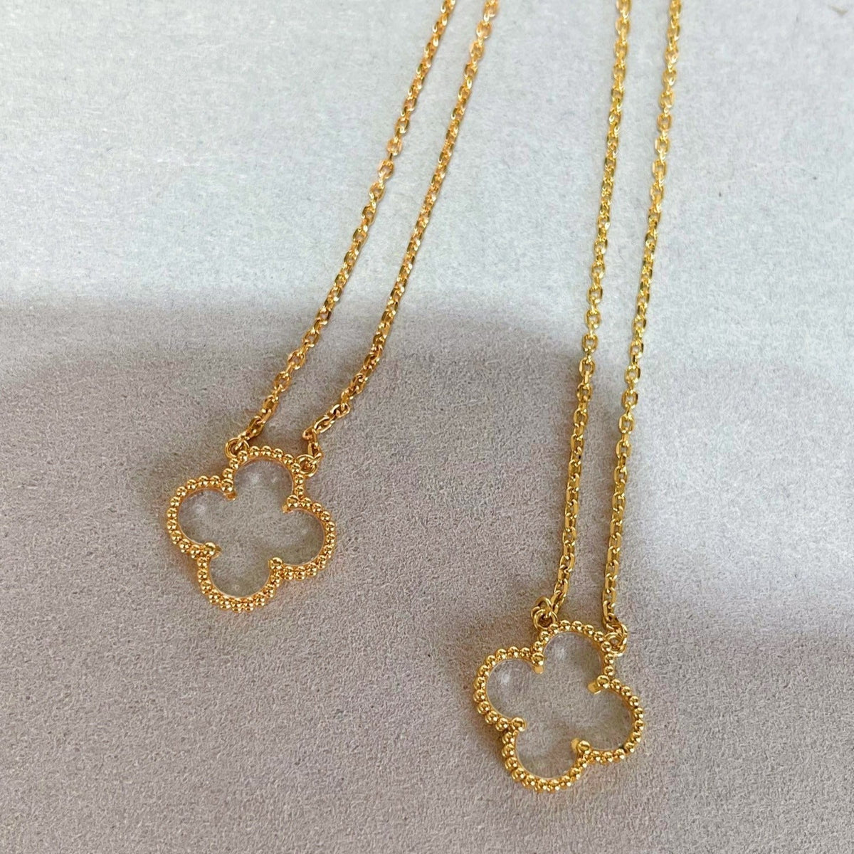 [Marins]CLOVER ROCK CRYSTAL ROSE GOLD NECKLACE