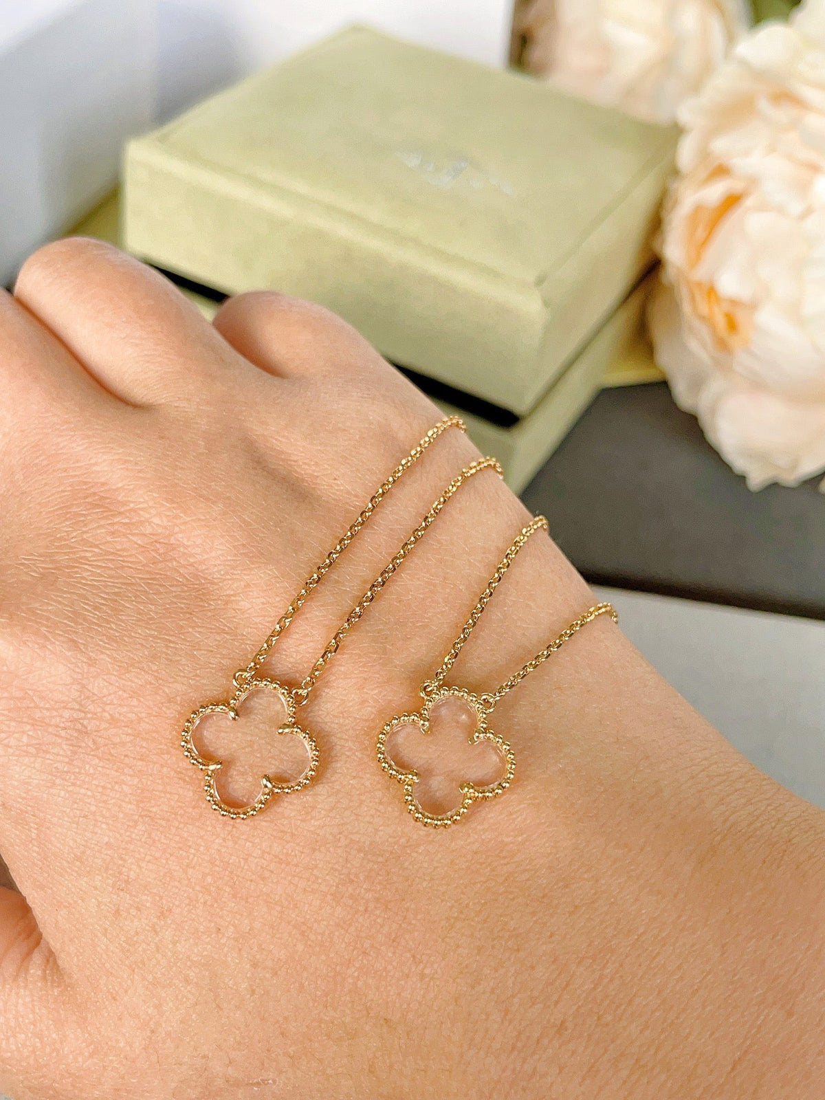 [Marins]CLOVER ROCK CRYSTAL ROSE GOLD NECKLACE