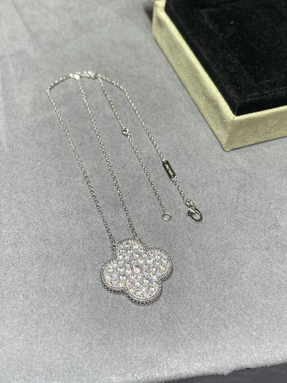 [Marins]CLOVER 25MM LARGE PENDANT DIAMOND PAVED SILVER NECKLACE
