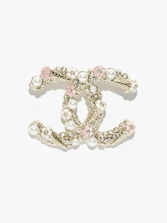 [Marins]26C Pink-White Enamel Ice Cream Cone Double C Brooch