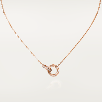 [Marins]LOVE 7.6MM NECKLACE ROSE GOLD AND SILVER  FULL DIAMOND