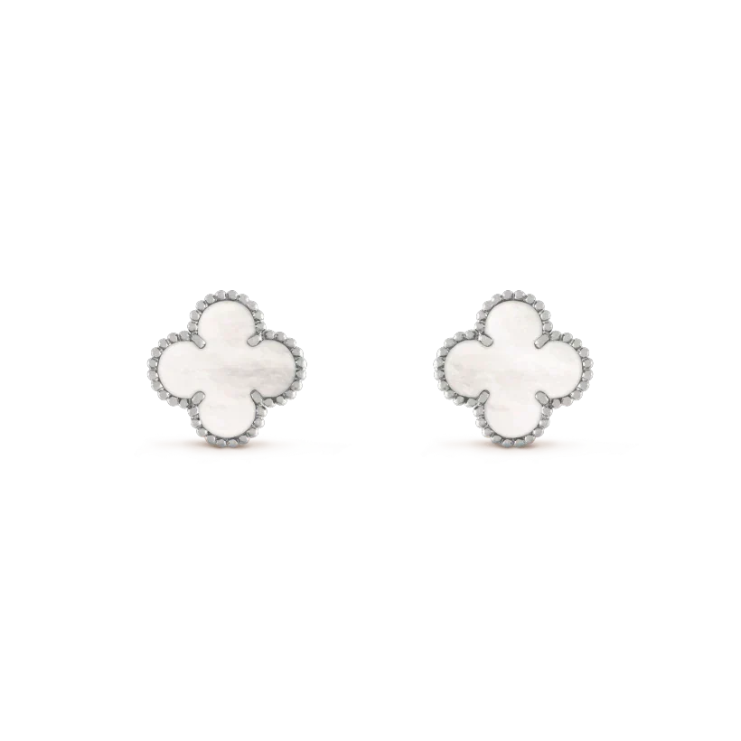 [Marins]CLOVER MEDIUM 1 MOTIFS  WHITE MOP EARRINGS SILVER
