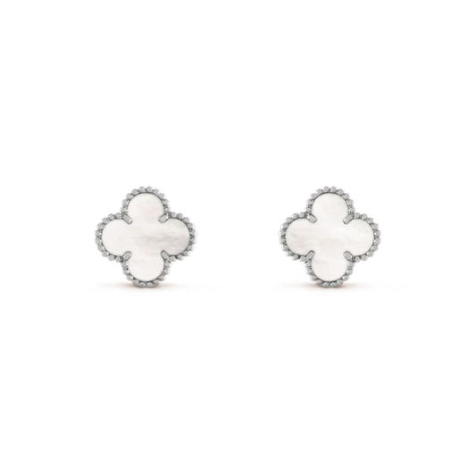 [Marins]CLOVER MEDIUM 1 MOTIFS  WHITE MOP EARRINGS SILVER