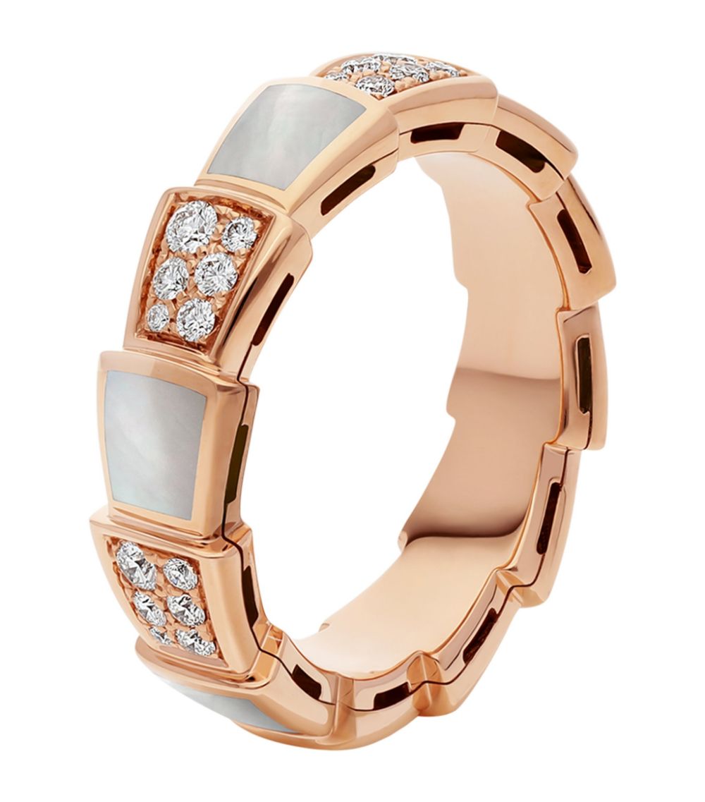 [Marins]SERPENTI RING PINK GOLD MOP DIAMOND PAVED 4MM
