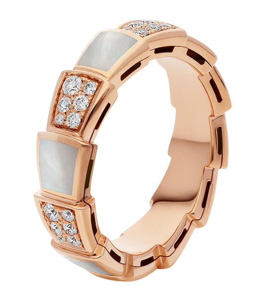 [Marins]SERPENTI RING PINK GOLD MOP DIAMOND PAVED 4MM