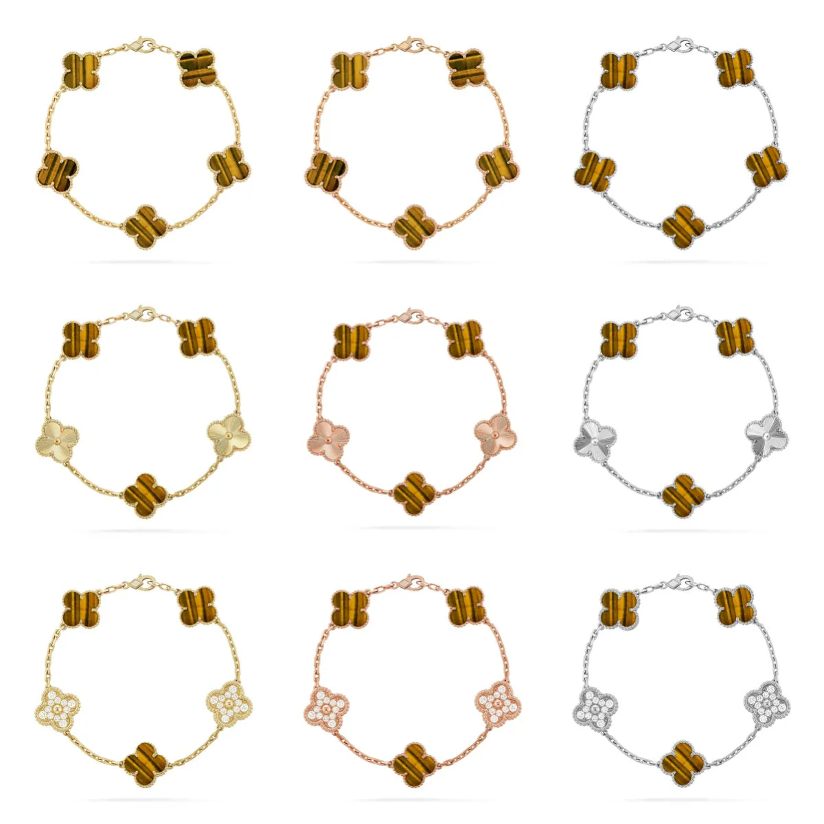 [Marins] CLOVER 5 MOTIFS TIGER EYE BRACELET COLLECTION