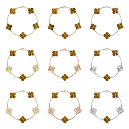 [Marins] CLOVER 5 MOTIFS TIGER EYE BRACELET COLLECTION