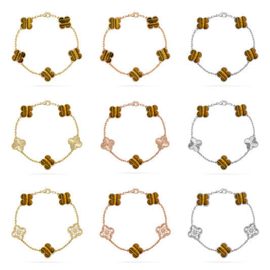 [Marins] CLOVER 5 MOTIFS TIGER EYE BRACELET COLLECTION