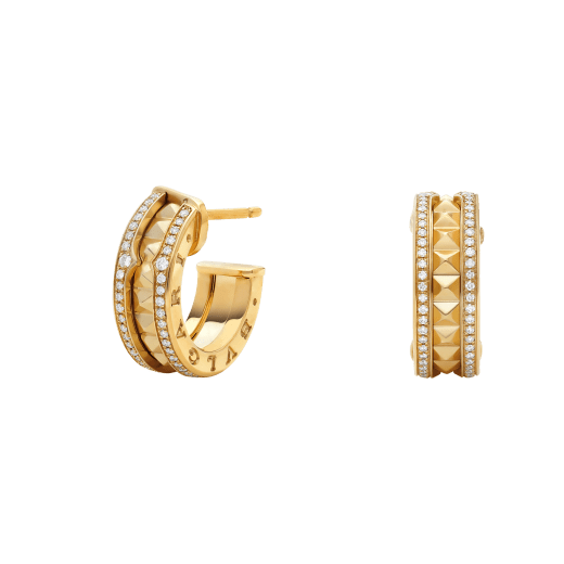 [Marins]ZERO 1 ROCK GOLD EARRINGS WITH STUDDED SPIRAL AND PAVED DIAMONDS