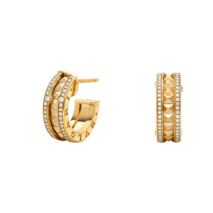[Marins]ZERO 1 ROCK GOLD EARRINGS WITH STUDDED SPIRAL AND PAVED DIAMONDS