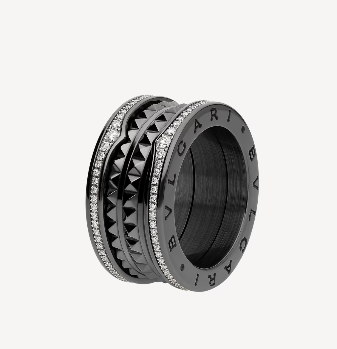 [Marins]ZERO 1 ROCK FOUR-BAND BLACK CERAMIC WITH STUDDED SPIRAL AND PAVED DIAMONDS RING
