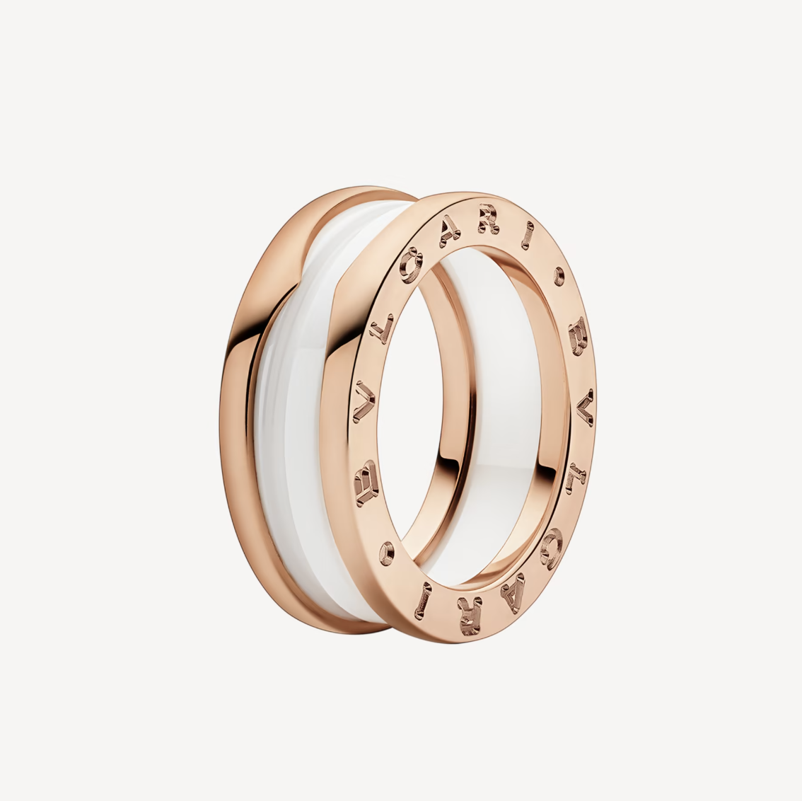 [Marins]ZERO 1 TWO-BAND LOOPS AND WHITE CERAMIC SPIRAL PINK GOLD RING