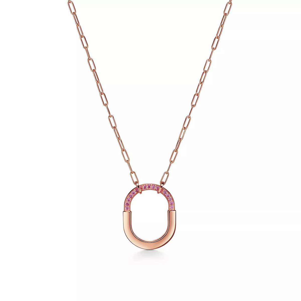 [Marins]LOCK MEDIUM PENDANT PINK DIAMOND PINK GOLD NECKLACE