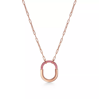 [Marins]LOCK MEDIUM PENDANT PINK DIAMOND PINK GOLD NECKLACE
