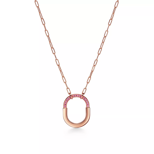 [Marins]LOCK MEDIUM PENDANT PINK DIAMOND PINK GOLD NECKLACE