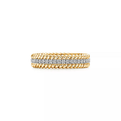 [Marins]ROPE TWO-ROW GOLD DIAMOND RING