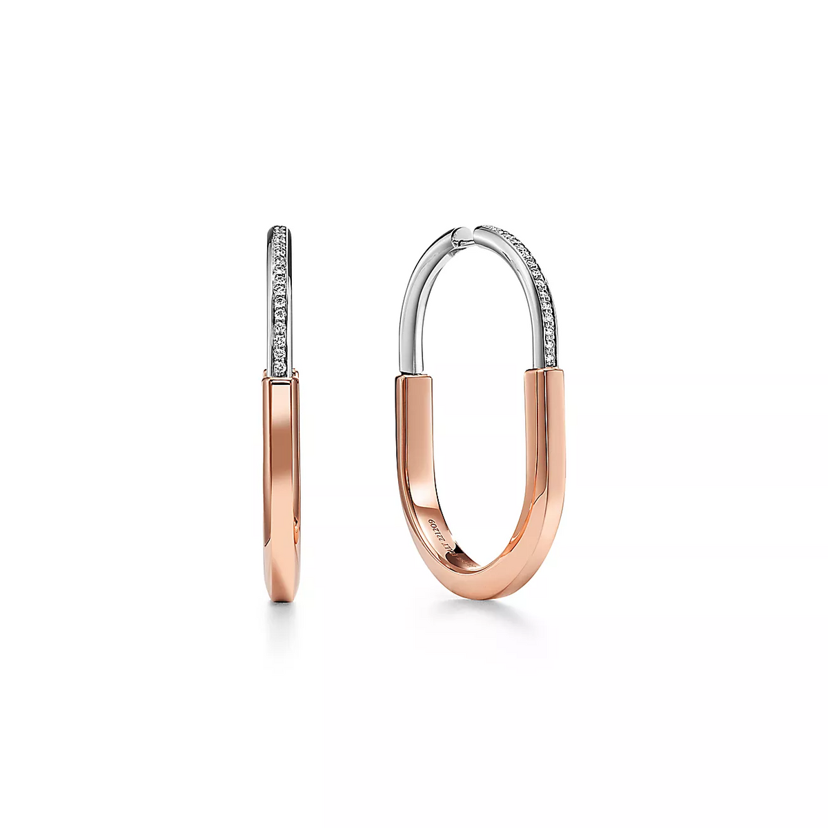 [Marins]LOCK EARRINGS ROSE AND WHITE GOLD DIAMONDS EXTRA LARGE