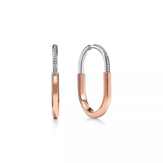 [Marins]LOCK EARRINGS ROSE AND WHITE GOLD DIAMONDS EXTRA LARGE