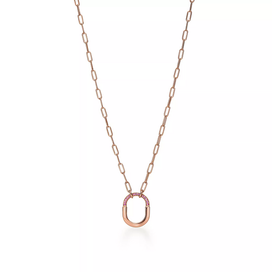 [Marins]LOCK SMALL PENDANT PINK DIAMOND PINK GOLD NECKLACE