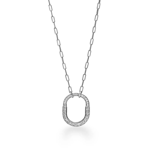 [Marins]LOCK NECKLACE MEDIUM PENDANT SILVER PAVED DIAMONDS