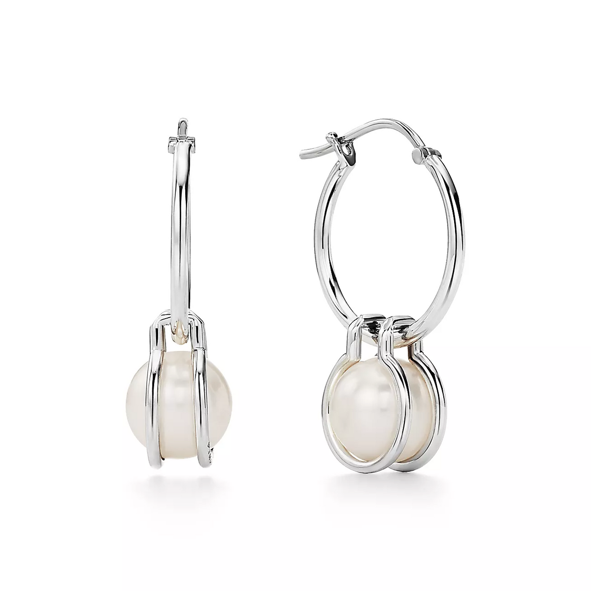 [Marins]PEARL HOOP SILVER EARRINGS