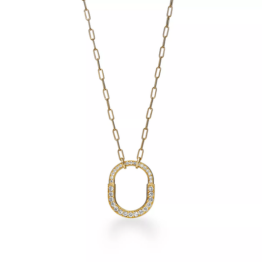 [Marins]LOCK NECKLACE MEDIUM PENDANT GOLD PAVED DIAMONDS