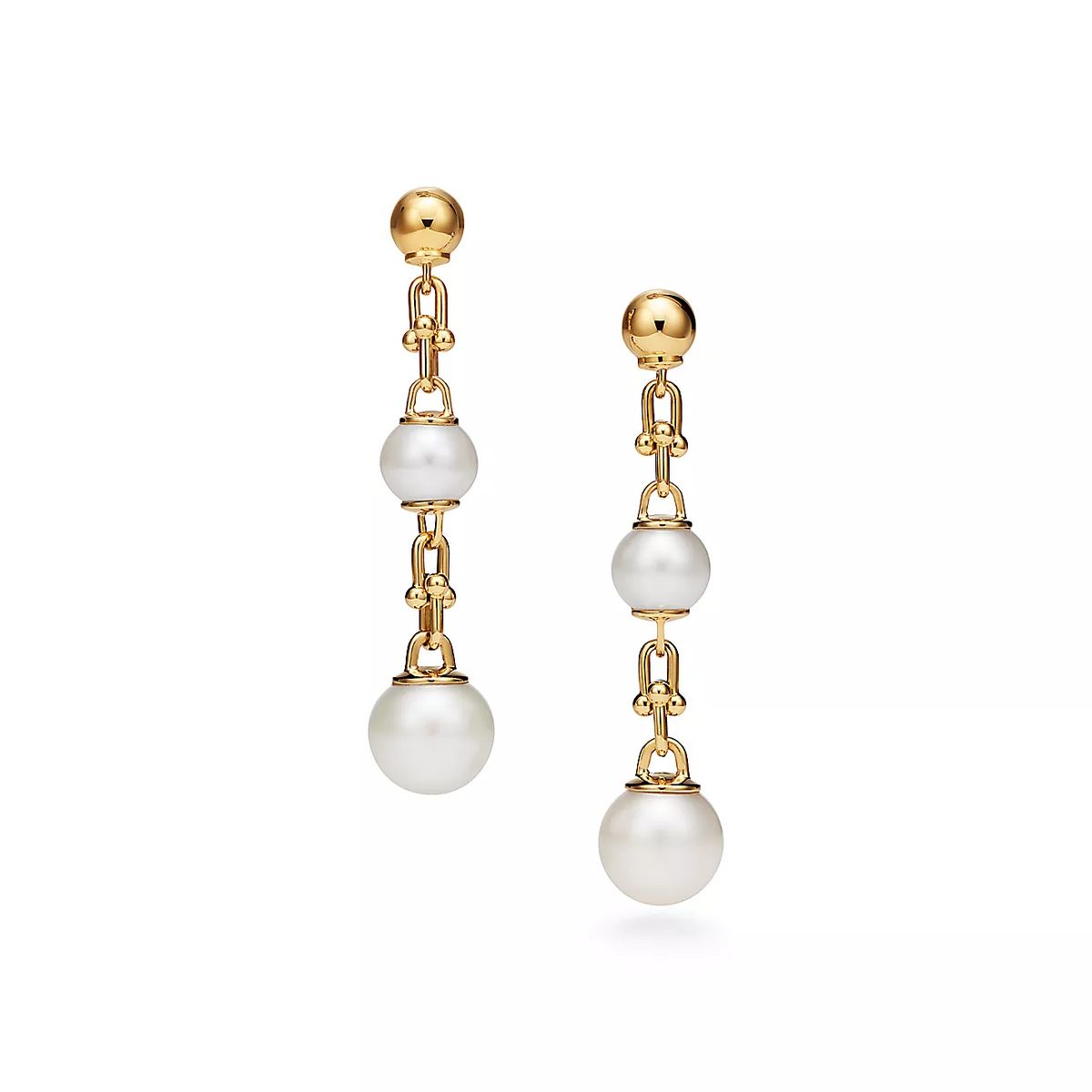 [Marins]TRIPLE DROP LINK EARRINGS GOLD WITH FRESHWATER PEARLS