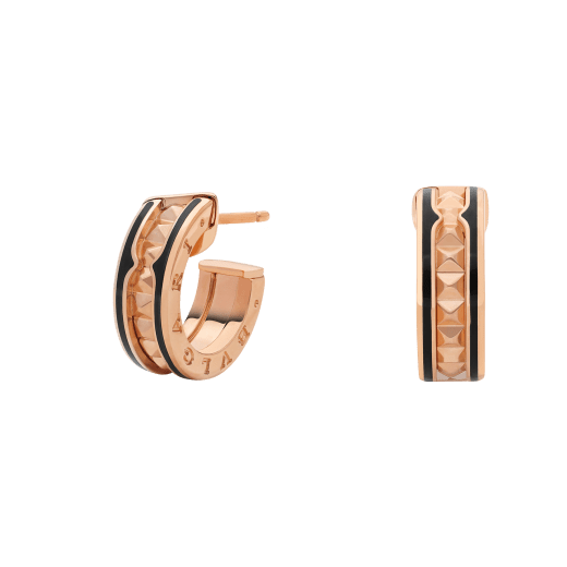 [Marins]ZERO 1 ROCK PINK GOLD EARRINGS WITH STUDDED SPIRAL AND BLACK CERAMIC