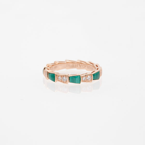 [Marins]SERPENTI RING PINK GOLD MALACHITE DIAMOND 3MM