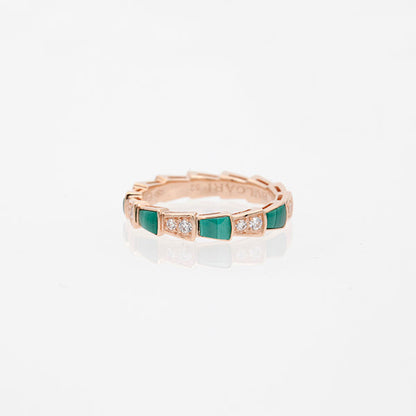 [Marins]SERPENTI RING PINK GOLD MALACHITE DIAMOND 3MM