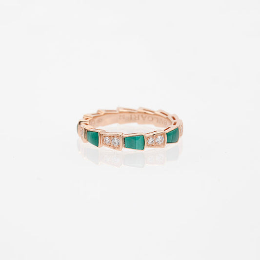 [Marins]SERPENTI RING PINK GOLD MALACHITE DIAMOND 3MM