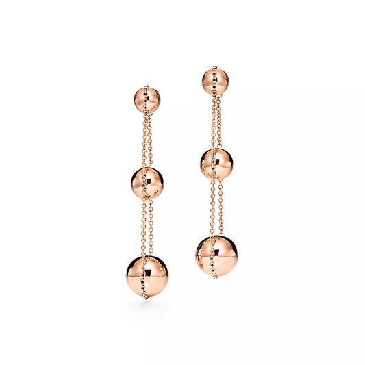 [Marins]TRIPLE DROP PINK GOLD EARRINGS