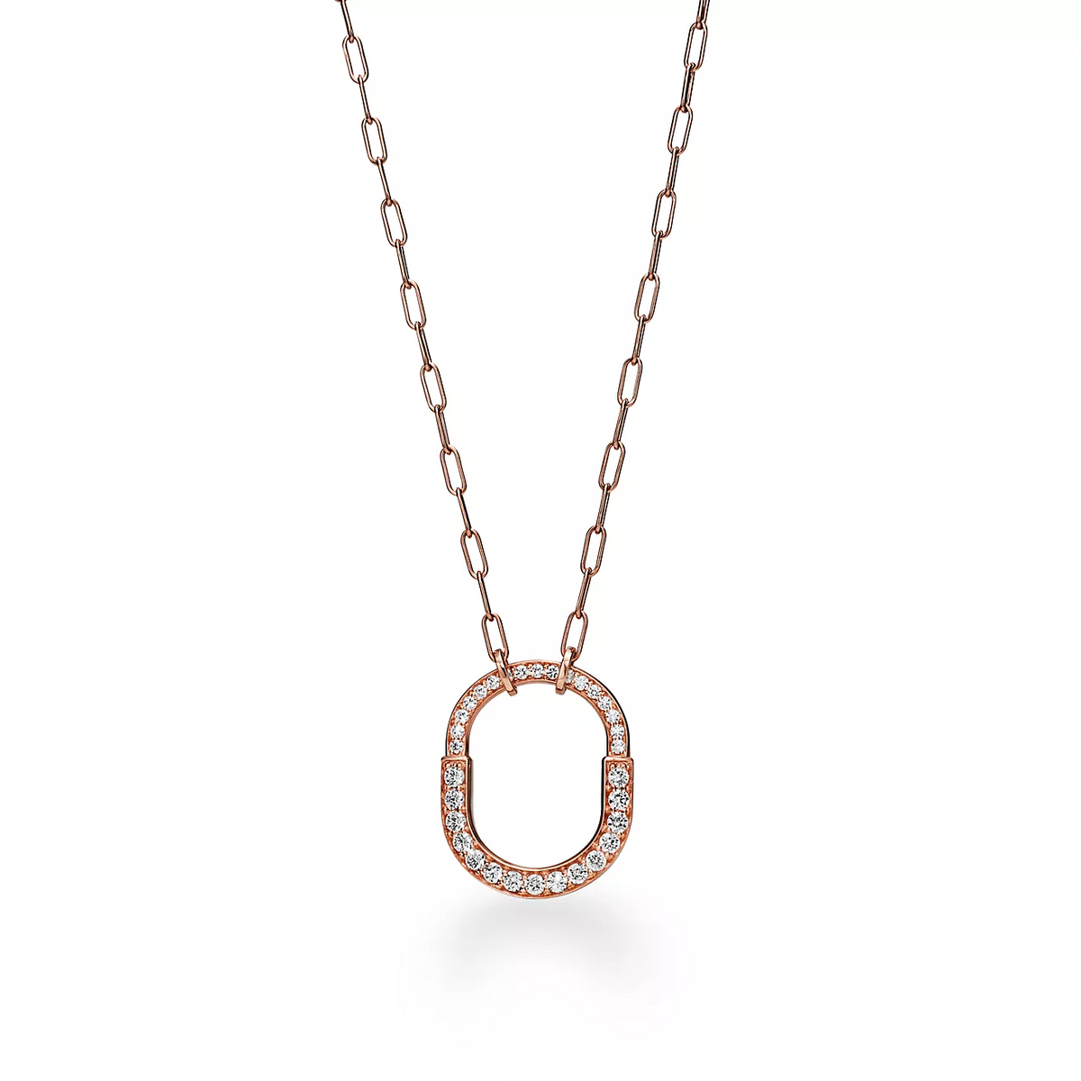 [Marins]LOCK NECKLACE MEDIUM PENDANT PINK GOLD PAVED DIAMONDS