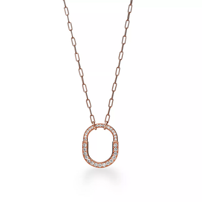 [Marins]LOCK NECKLACE MEDIUM PENDANT PINK GOLD PAVED DIAMONDS