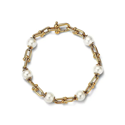 [Marins]LINK BRACELET GOLD WITH FRESHWATER PEARLS
