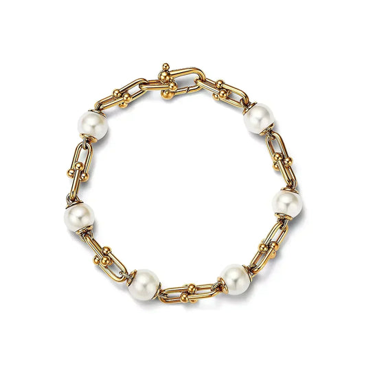 [Marins]LINK BRACELET GOLD WITH FRESHWATER PEARLS