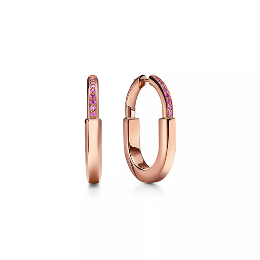 [Marins]LOCK MEDIUM PINK DIAMOND PINK GOLD EARRINGS