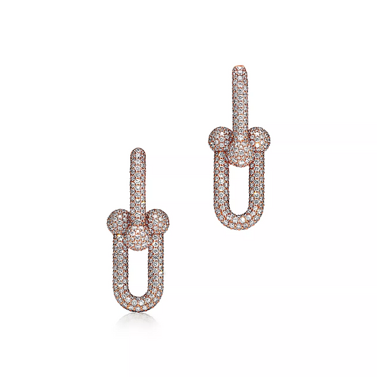 [Marins]LARGE LINK EARRINGS PINK GOLD WITH PAVED DIAMONDS