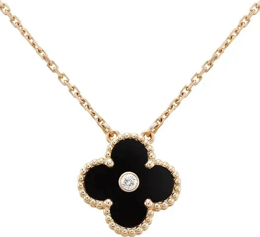 [Marins]CLOVER 15MM DIAMOND ONYX NECKLACE