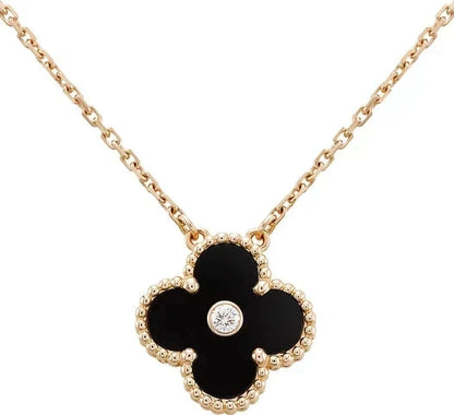 [Marins]CLOVER 15MM DIAMOND ONYX NECKLACE