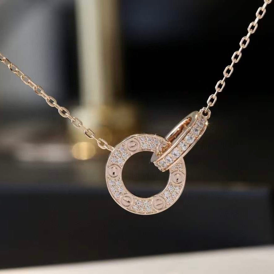 [Marins]LOVE 7.6MM NECKLACE ROSE GOLD AND SILVER  FULL DIAMOND
