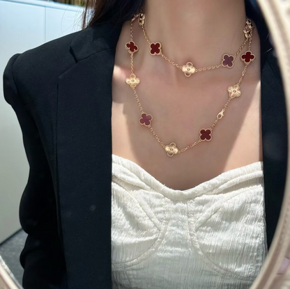 [Marins]CLOVER 20 MOTIFS LASER CARNELIAN NECKLACE
